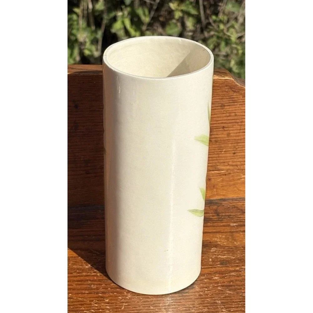 Vintage Studio Art Pottery Vase Hand Painted Bamboo Signed 1982 JB Japandi 8